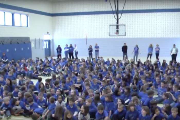 Elementary school students watch Balmoral's music program.