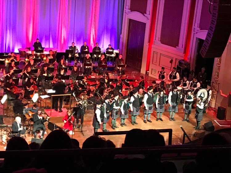 Balmoral Pipes & Drums onstage with The Chieftains for their farewell tour, Irish Goodbye.